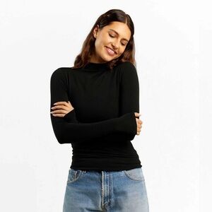 Nuuds Cotton Stretch Long Sleeve Mock Neck Shirt Black